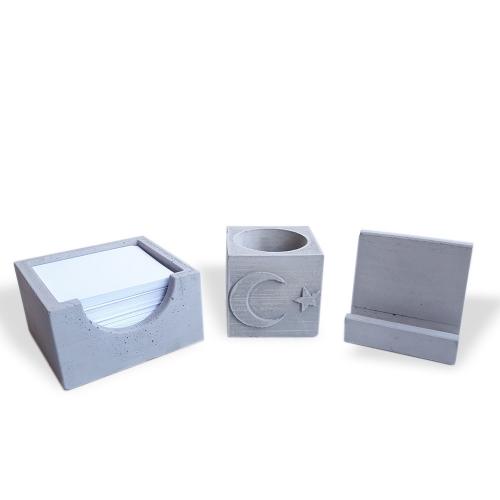 Beton Ofis Seti - Telefon ve Kartvizitlik, Ay Yıldız Beton Saksı, Blok