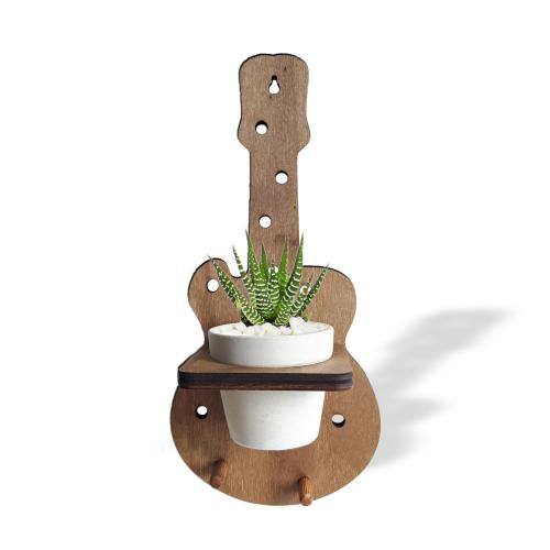 Beton Saksılı Gitar Desenli Ahşap Anahtarlık