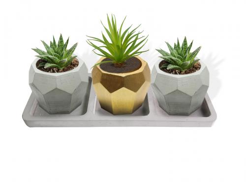 Beton Tepsili 3'lü Elmas Beton Saksı Seti - Halkkitabevi