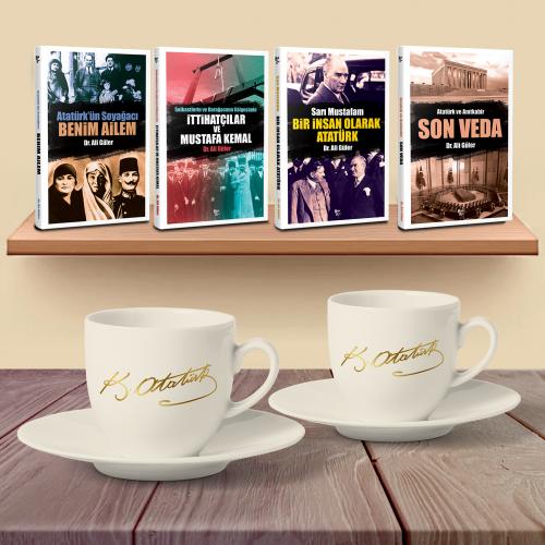 Bir İnsan Olarak Atatürk Hediye Seti - Yaldızlı İmza Fincan - Halkkita