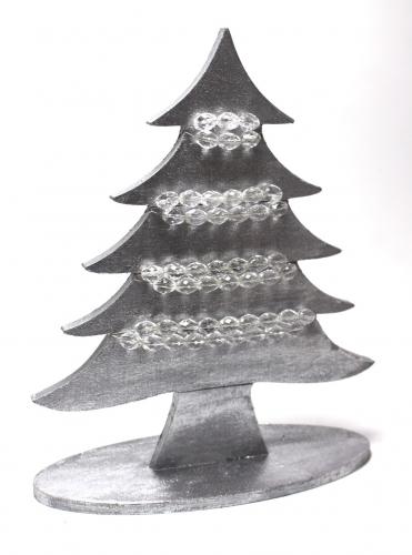 Cam Boncuklu Ahşap Çam Ağacı - Gümüş