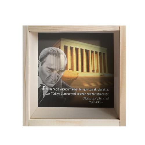 Camlı Ahşap Kumbara Anıtkabir "Ham Ahşap" - Halkkitabevi