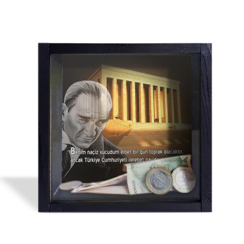 Camlı Ahşap Kumbara Anıtkabir "Siyah" - Halkkitabevi