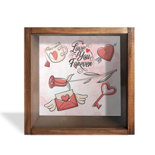 Camlı Ahşap Kumbara İ love Forever Sevgililer Günü Objeleri - Halkkita