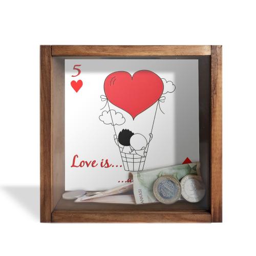 Camlı Ahşap Kumbara Love is A Journey - Halkkitabevi