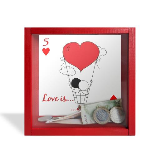 Camlı Ahşap Kumbara Love is A Journey "Kırmızı"