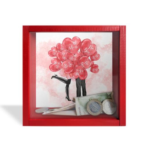 Camlı Ahşap Kumbara Love "Kırmızı" - Halkkitabevi