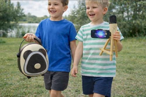 Çocuklara Özel Retro Tasarımlı Bluetooth Karaoke Mikrofon ve Ahşap Tri