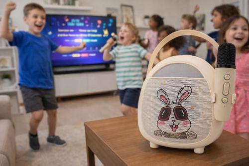 Çocuklara Özel Retro Tasarımlı Bluetooth Karaoke Mikrofon ve Ahşap Tri