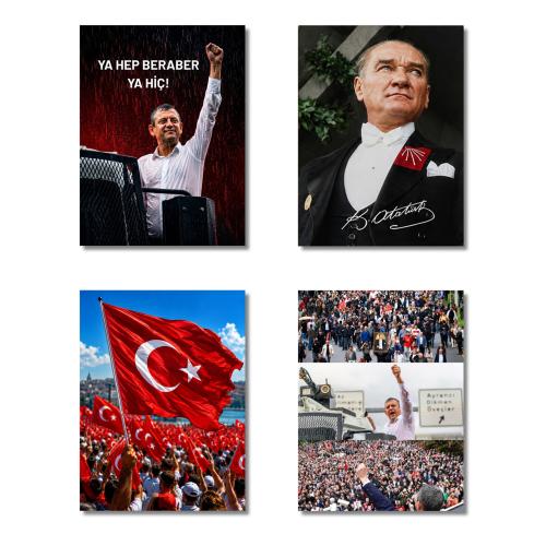 Cumhuriyet 4'lü Set - 15x20 cm, 3 mm MDF, UV Baskı