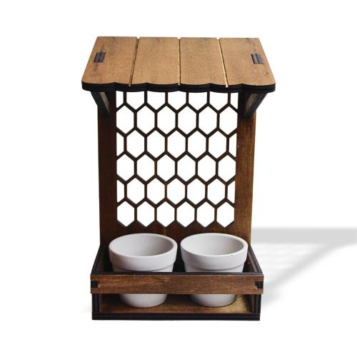 Dekoratif Ahşap, Baklava Desenli 2'li Beton Saksı Standı - Halkkitabev