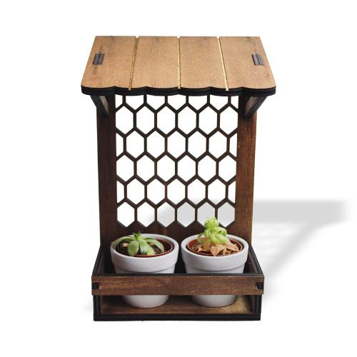 Dekoratif Ahşap, Baklava Desenli 2'li Beton Saksı Standı - Halkkitabev