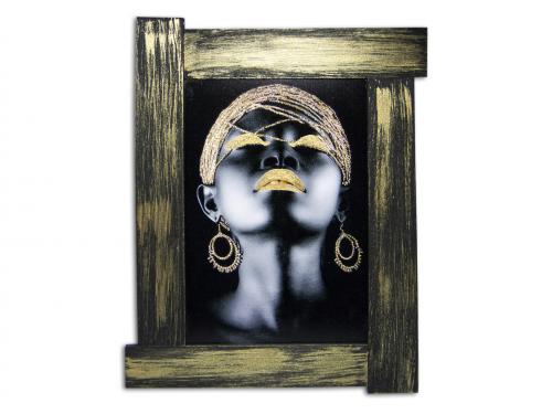 3D Altın Varaklı Kadın Portre Ahşap Tablo