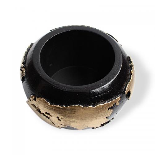 Dünya Desenli Beton Saksı Siyah Altın Varaklı Küçük Boy - Halkkitabevi