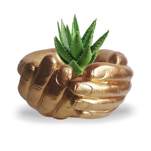 El Desenli Küçük Boy Beton Saksı Altın Varaklı