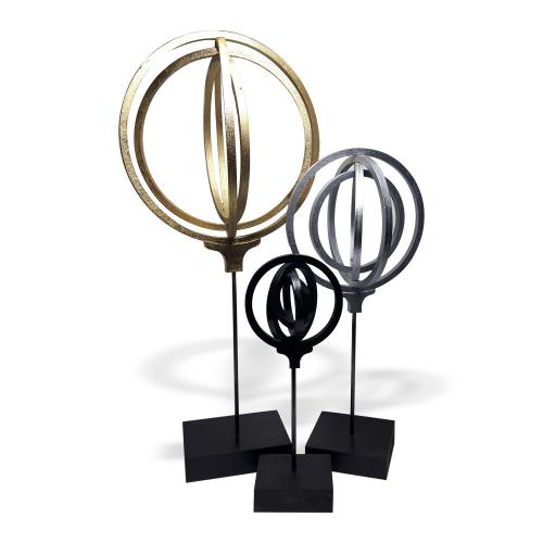 Elenor, Ahşap Halkalı Ayaklı Dünya Biblo 3'lü Set "Siyah, Gümüş, Altın