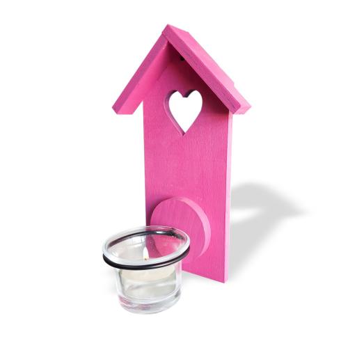 Ev Desenli Tekli T-Light Cam Mumluk Fuşya - Halkkitabevi