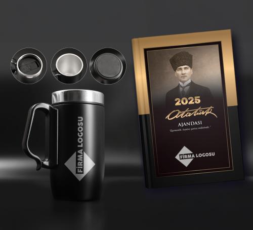 Firmalara Özel Kulplu Termos ve 2025 Atatürk Ajanda - Kalpaklı