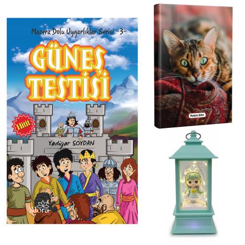Güneş Testisi - Şaşkın Kedi Planlama Defteri ve Tavşanlı Kız Fener Tipi Işıklı Kar Küresi
