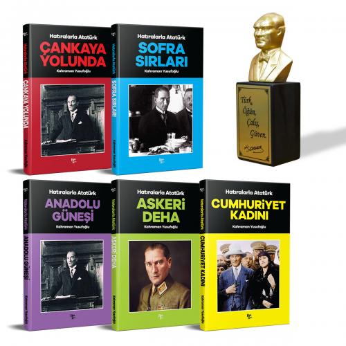 Hatıralarla Atatürk Seti - 5 Kitap ve Atatürk Büstü Altın - Halkkitabe