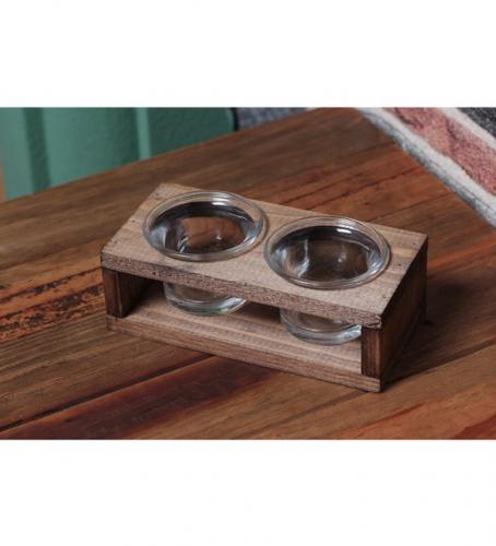 2'Li Ahşap T-Lıght Cam Mumluk