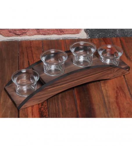 Ahşap Köprülü 4'Lü Cam T-Lıght Mumluk