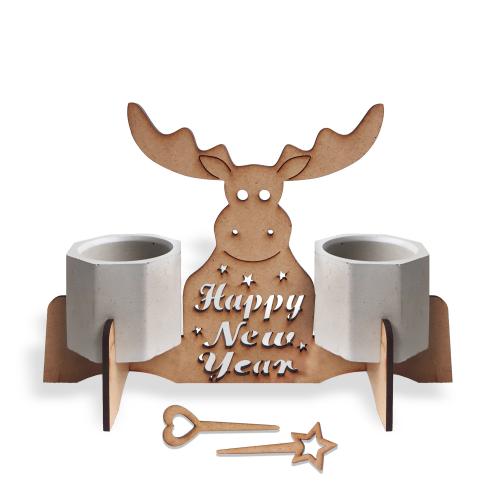 Beton Saksılı Sevimli Geyik Desenli Ahşap Stand - Halkkitabevi