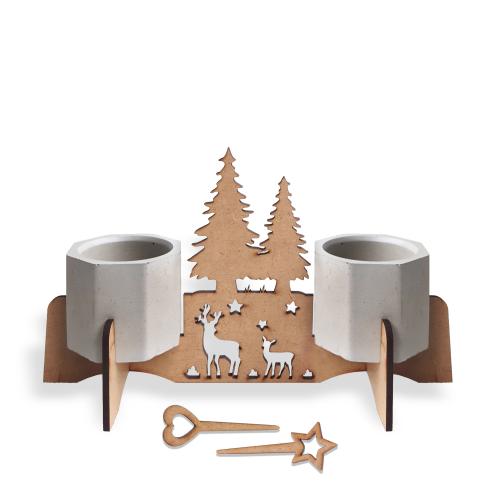 Beton Saksılı Çam Ağacı ve Geyik Desenli Ahşap Stand - Halkkitabevi