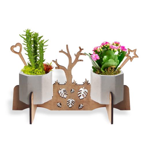 Beton Saksılı Sonbahar Temalı Ahşap Stand