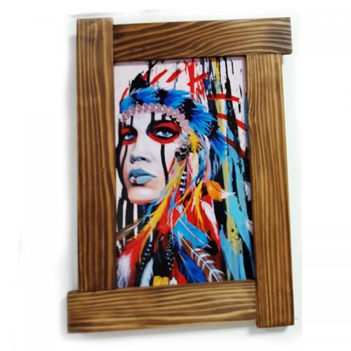 3D Kızılderili Kadın Ahşap Tablo - Halkkitabevi