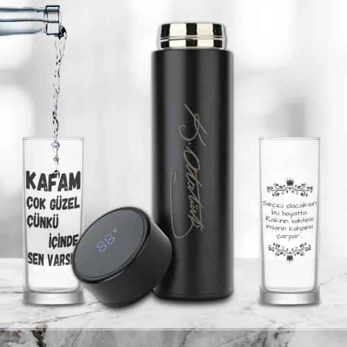 İkili Eğlenceli Meşrubat Bardağı - Atatürk İmzalı Dereceli Termos
