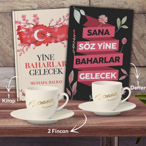 İkili Yaldızlı İmza Fincan ve 1 Kitap 1 Defter