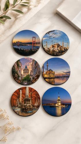 İstanbul Bardak Altlığı 6'lı Set 9 cm, 3 mm MDF, UV Baskı, Dekoratif İstanbul Bardak Altlığı 6'lı Set 9 cm, 3 mm MDF, UV Baskı, Dekoratif