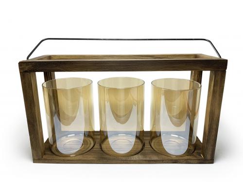 3'lü Ahşap Fener Mumluk