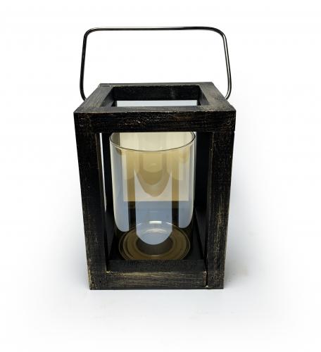 Orta Ahşap Siyah Altın Varak Fener Mumluk