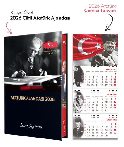 Kişiye Özel 2026 Atatürk Ciltli Ajanda ve Atatürk Gemici Takvim - Ayyıldız