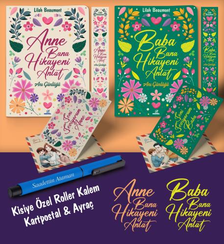 Kişiye Özel Anne ve Baba Bana Hikayeni Anlat Ayraç Kartpostal Kalem - Mavi