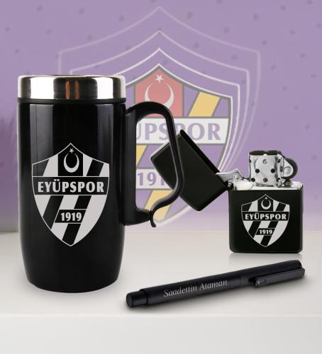 Kişiye Özel Taraftar Seti - Termos Kupa Bardak - Benzinli Çakmak - Met