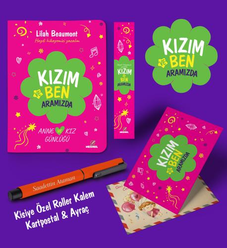 Kızım ve Ben Aramızda Ayraç Kartpostal Kişiye Özel Kalem - Turuncu