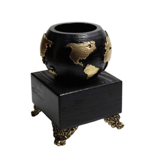 Küçük Dünya Beton Saksı Siyah Altın , Metal Ayaklı Ahşap Stand