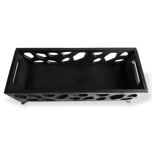 Leopar Desenli Ahşap Kasa, Payitaht Ayaklı, Siyah - Halkkitabevi