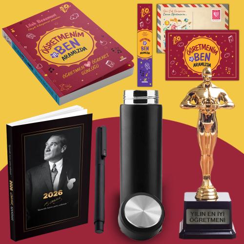 Öğretmenim ve Ben Aramızda - Oscar Heykeli - Termos - İstikbal 2026 Atatürk Ajandası ve Roller Kalem