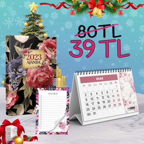 Retro Ajanda Seti - 1 Ajanda 1 Takvim 1 Bloknot - Halkkitabevi