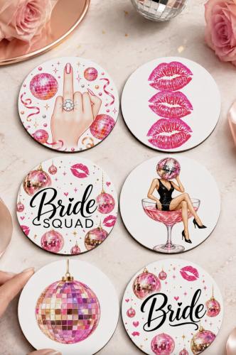 Bride Temalı Bekarlığa Veda Bardak Altlığı 6'lı Set – 9 cm MDF Dijital Bride Temalı Bekarlığa Veda Bardak Altlığı 6'lı Set – 9 cm MDF Dijital