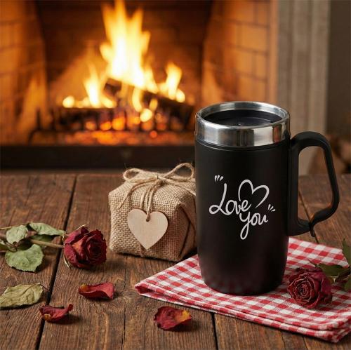 Sevgiler Gününe Özel - Love You Kulplu Bardak Termos - Halkkitabevi