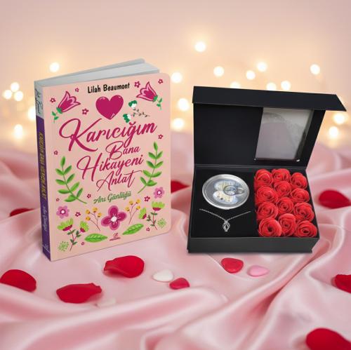 Sevgililer Gününe Özel İnci Kolyeli Gül Kutusu ve Karıcığım Bana Hikayeni Anlat