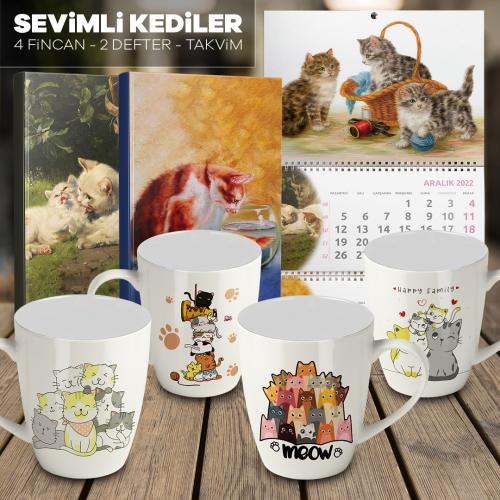 Sevimli Kediler 4 Kupa 2 Defter 1 Takvim -1