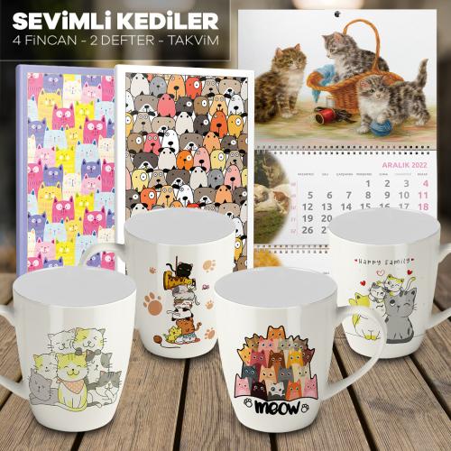 Sevimli Kediler 4 Kupa 2 Defter 1 Takvim -4 - Halkkitabevi