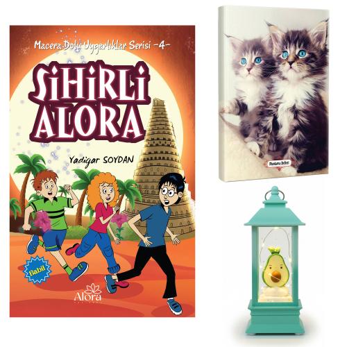 Sihirli Alora - Maviş Kediler Planlama Defteri ve Avokado Fener Tipi Işıklı Kar Küresi