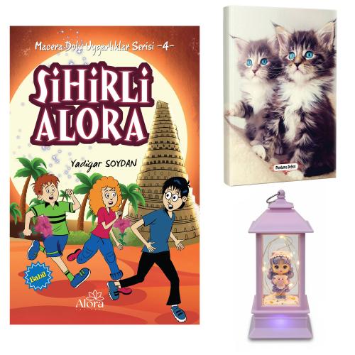Sihirli Alora - Maviş Kediler Planlama Defteri ve Oyuncak Domuzcuklu Kız Fener Tipi Işıklı Kar Küresi